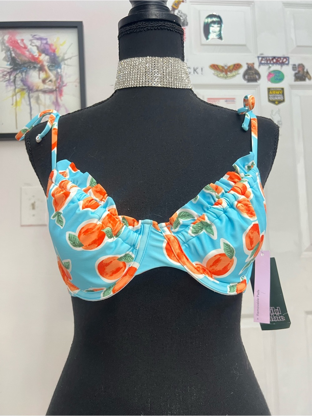 wild fable Aqua Peach-Print Ruffle Bikini Top